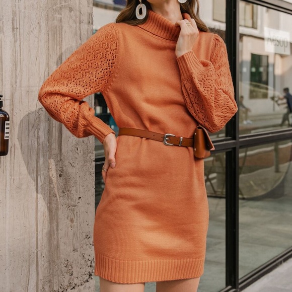 Turtleneck knit sweater dress fall autumn comfy - Picture 3 of 12